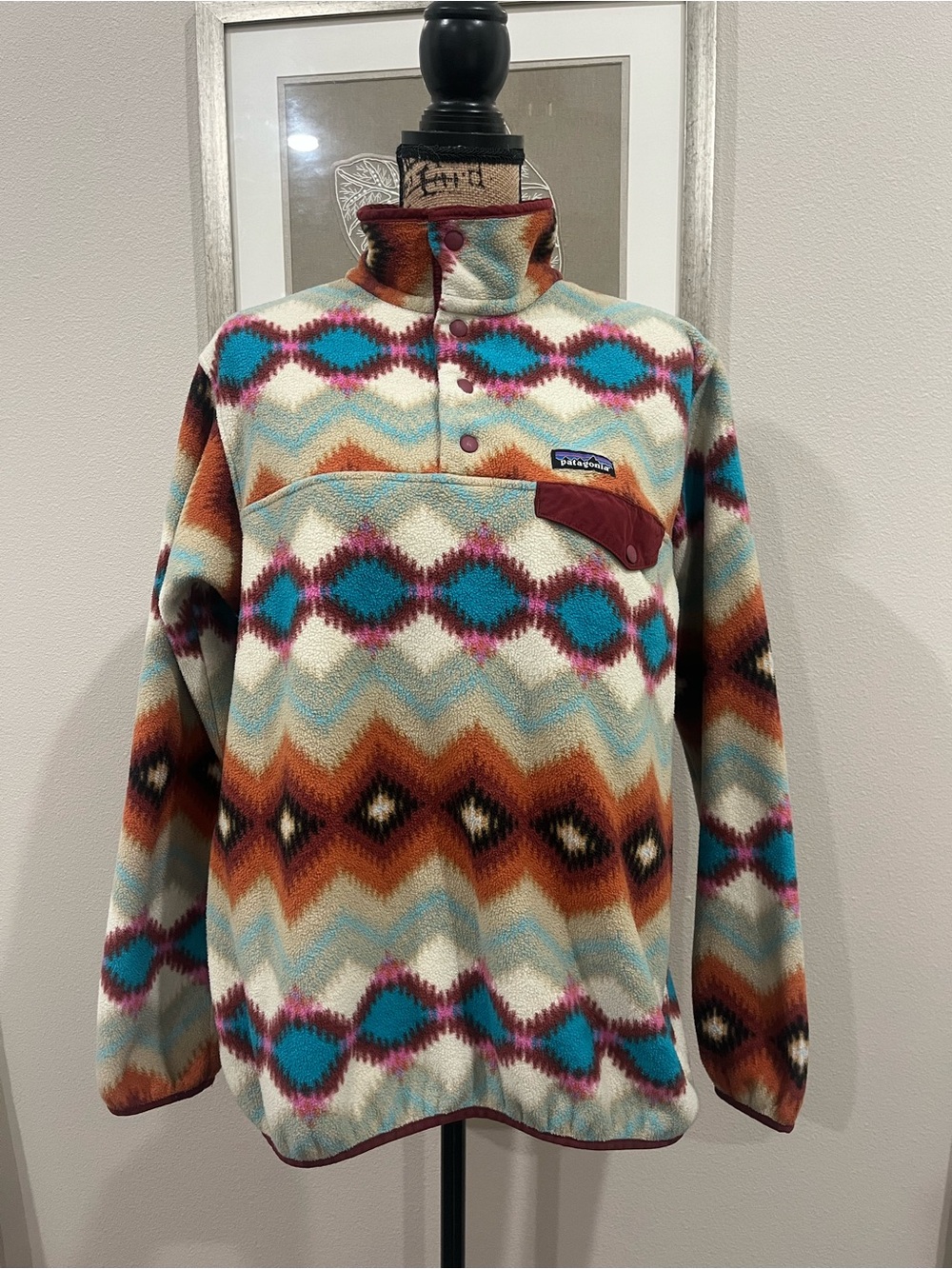 Patagonia Synchilla Snap T Pullover Timber Twist Cinder Red Aztec Women's Large - Picture 2 of 8